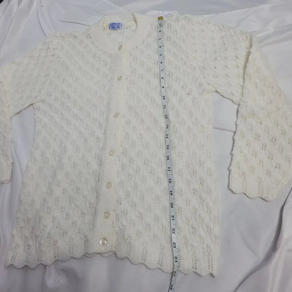 VINTAGE 70s off white cardigan textured‎ button up cottagecore M